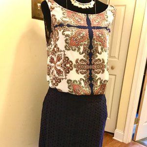 Blue skirt with paisley blouse. - Skirt size 4 and blouse small